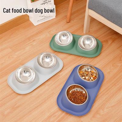 Ciotola Doppia Antiscivolo e Antigoccia per Animali Domestici - Acciaio Inossidabile Stazione di Alimentazione