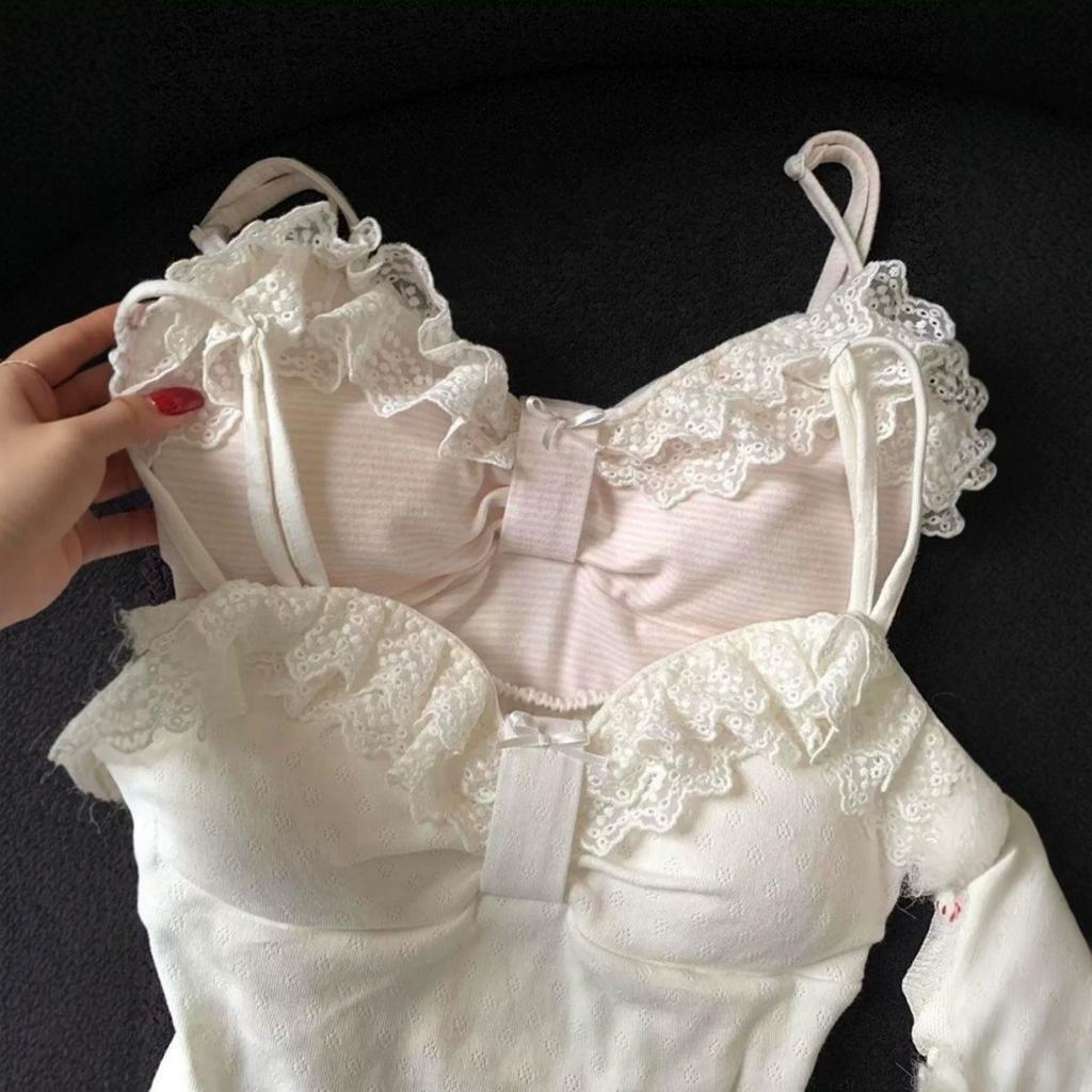 Sweet pure lace suspender vest women's summer new with chest pad bow lace girl beauty back top