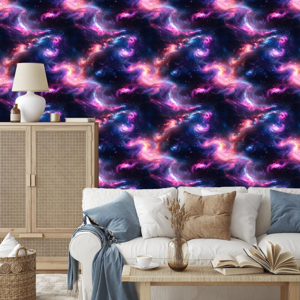 Watercolor Galaxy Wallpaper, Navy Blue and Purple, Purple Background, 50x1000
