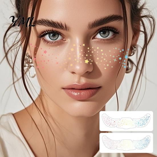 Water Transfer Makeup Patches 6Pcs Holographic Freckle Stickers, Shimmer Temporary Face Tattoos with Waterproof Easy Application Transfers Adhesive,