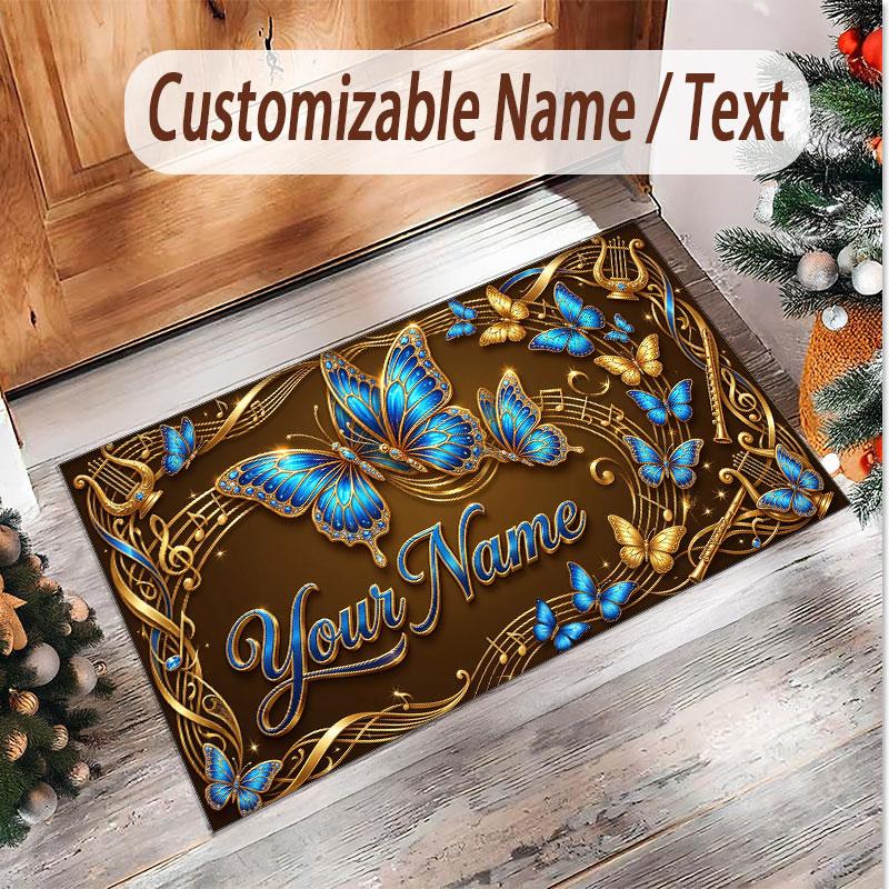Butterfly Theme Soft Crystal Velvet Rug Custom Name & Text Print Non Slip Floor Rug for Bedroom Living Room