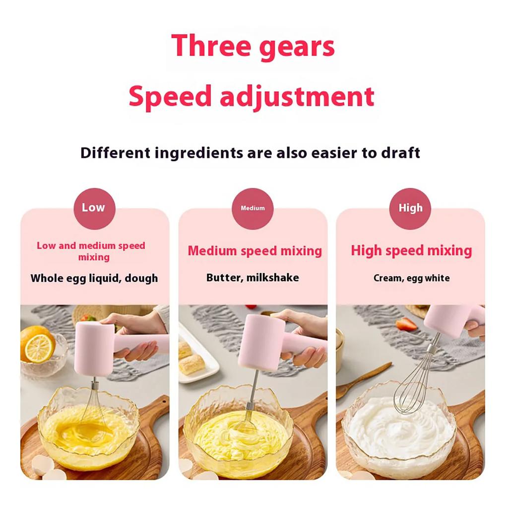1PC Handheld Electric Egg Beater and Mixer - USB Charging, Portable Mixer with 3-speed Control, Suitable for Cakes, Cookies, and