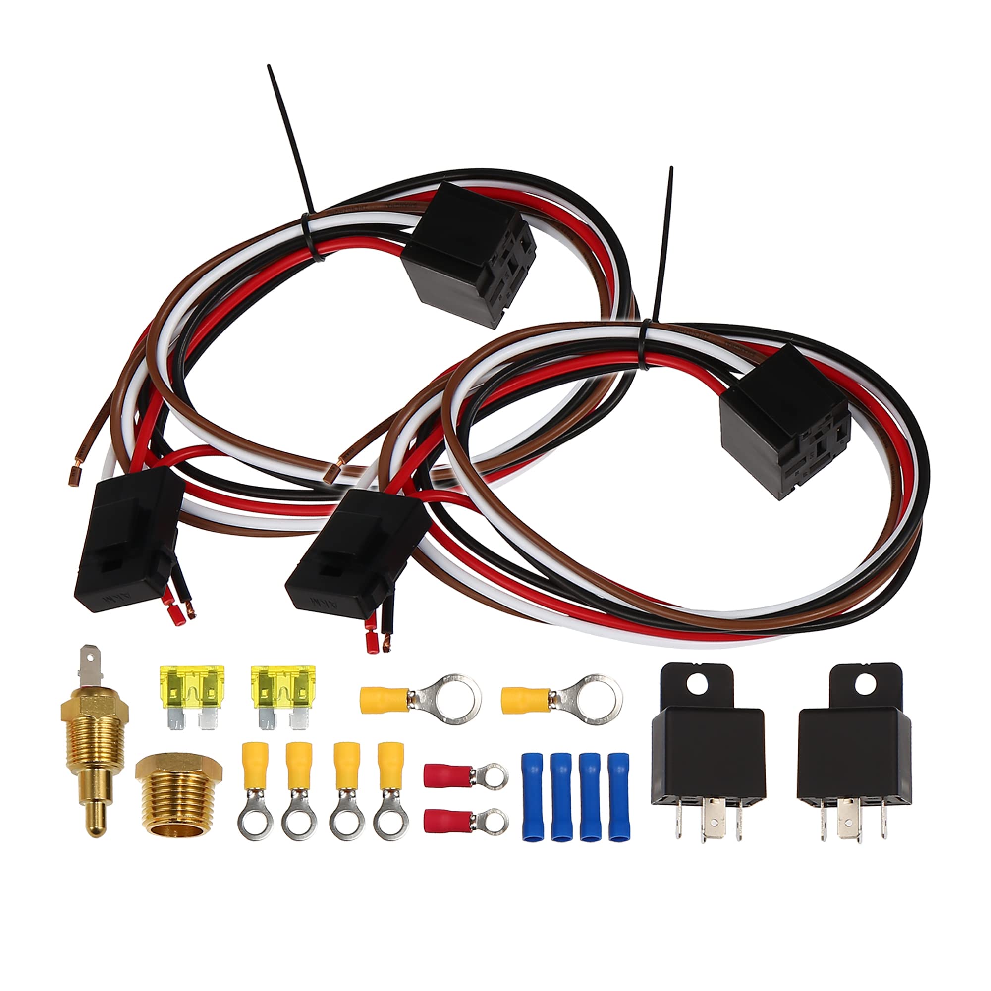 

X AUTOHAUX Electric Fan Relay Kit with Thermostat Sensor Switch, 185 On/175 Off, 40A, for Radiator Electric Cooling Fans, Waterproof Wiring Installati
