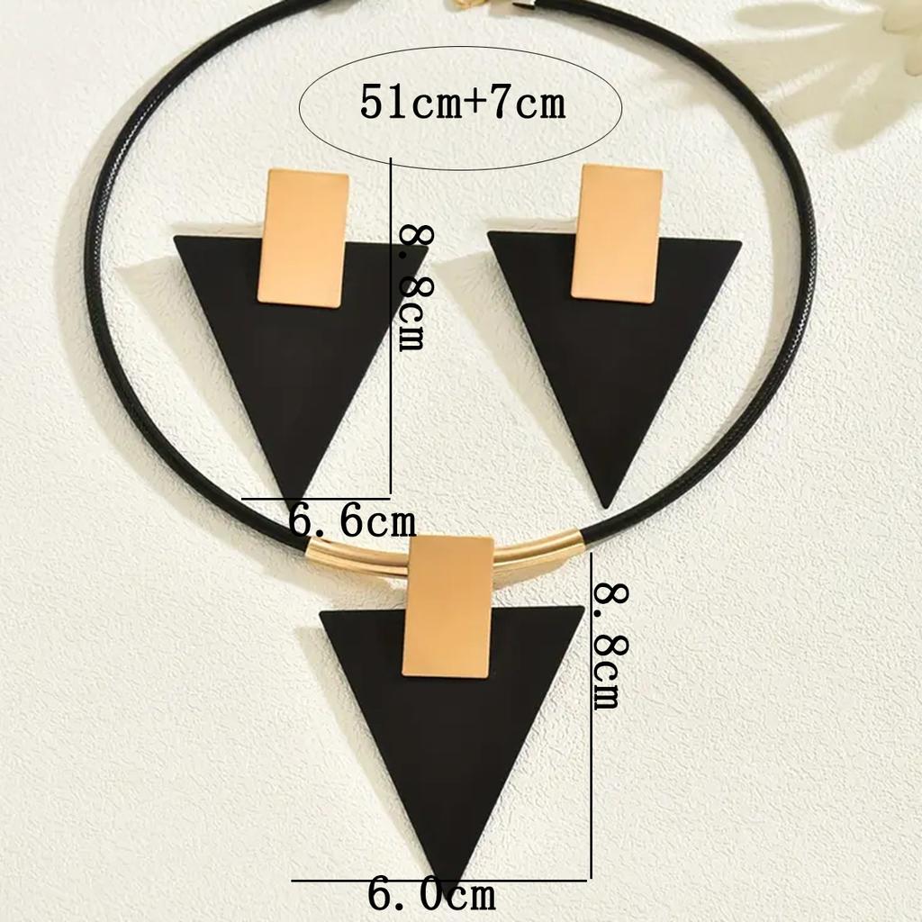 Gold Jewelry Set For Women, Geometry Pendant Black Triangle Acrylic Necklace And Earrings Set Vintage Trendy Bohemian Jewelry Minimalism Style Gift