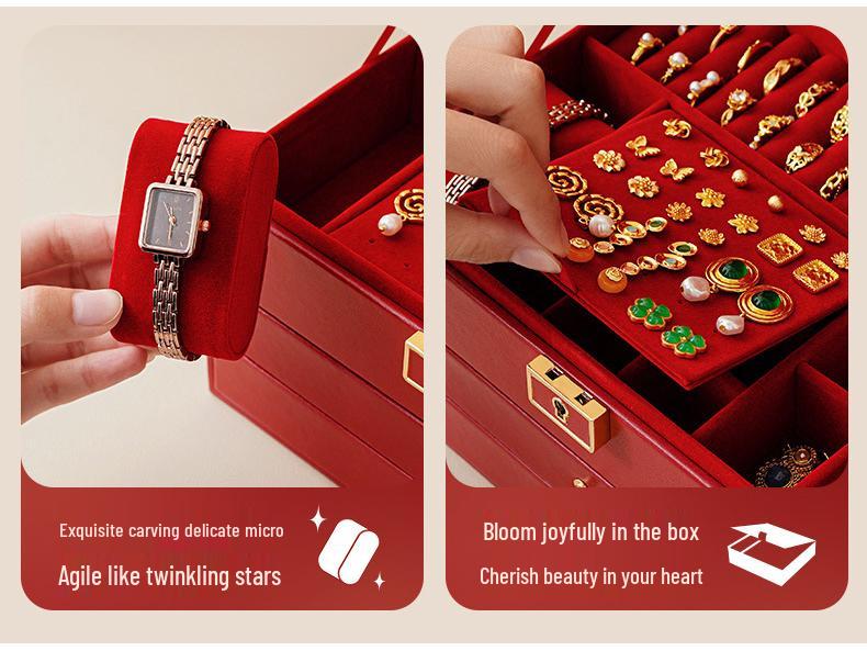 Multilayer Leather Wedding Jewelry Storage Box with Drawers for Necklaces and Rings