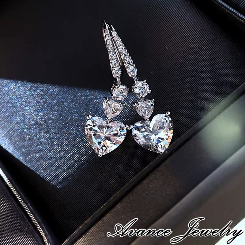 [AVANCE] Heart Stone Earrings Necklace for Women - Sparkling, Cute, Simple (Earrings)