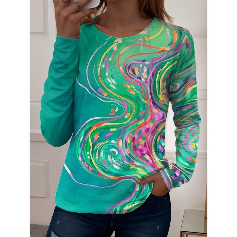Women's T-shirt 3D Art Painting Abstract Print Fashion Long Sleeve Round Neck Regular Top Holiday Weekend Spring Autumn