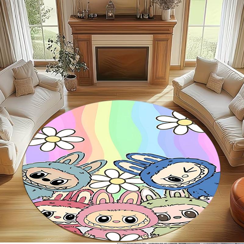 Labubu Print Round Rug, Washable Floor Carpet, For Entryway Dorm Laundry Room Office Study, Home Decor Birthday Christmas Gift