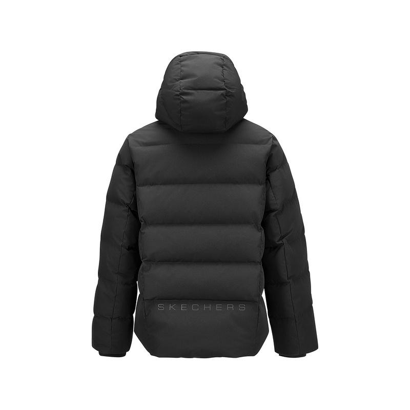 Skechers Comfort Sports Series FW24 Solid Color Hooded Warm Short Down Jacket Men Outerwear Black P424M016-0018