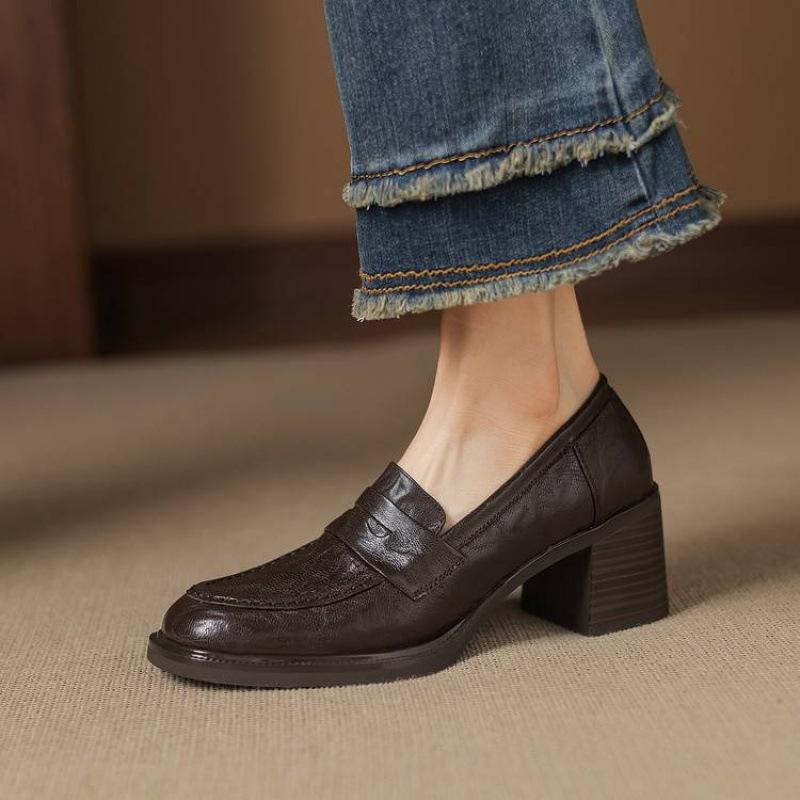 

Новые женские кожаные лоферы, женские туфли на резиновой платформе, нескользящие женские туфли из овчины, удобные туфли с низким подъемом 40 коричневый