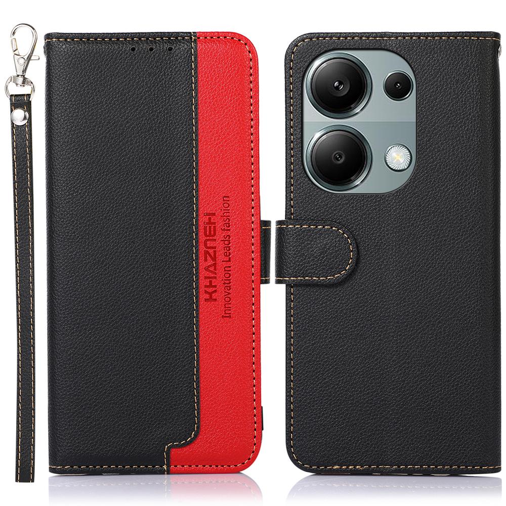 KHAZNEH For Xiaomi Redmi Note 13 Pro 4G/Poco M6 Pro 4G Case RFID Blocking Stand Cover with Litchi Texture