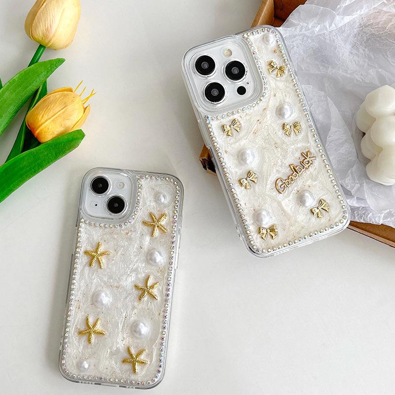 Seestern Schleife Perle Handyhülle für Apple 17 Promax Rundumschutz für IPhone 16 Plus Sturzsicher Damen-Edition