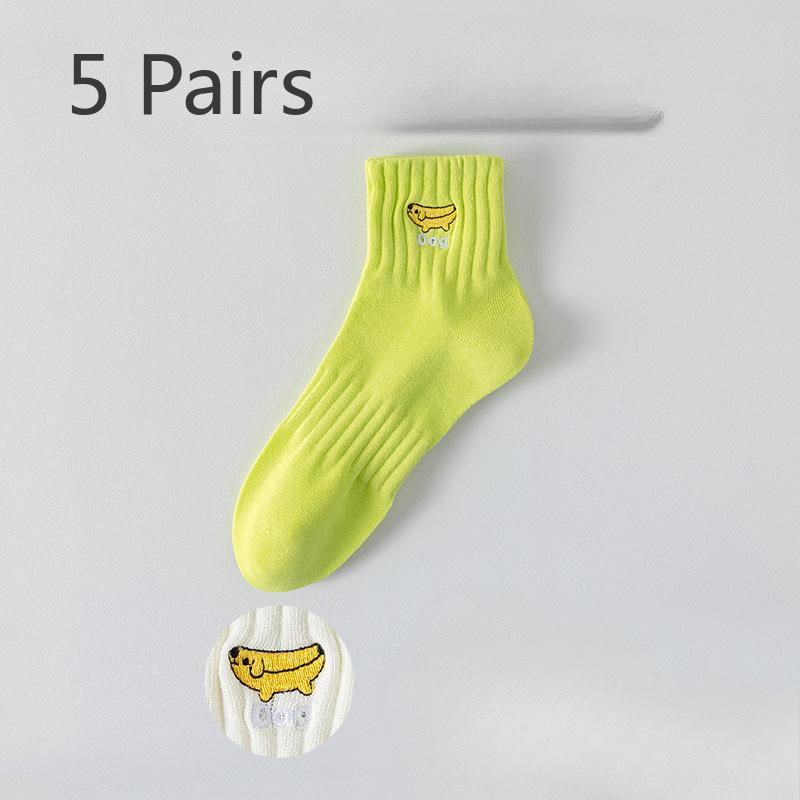 5 Pairs of Socks Men's Mid-calf Summer Students Cotton Anti-odour Sports Socks Embroidery 7a Antibacterial Boneless Large Size Cotton Socks