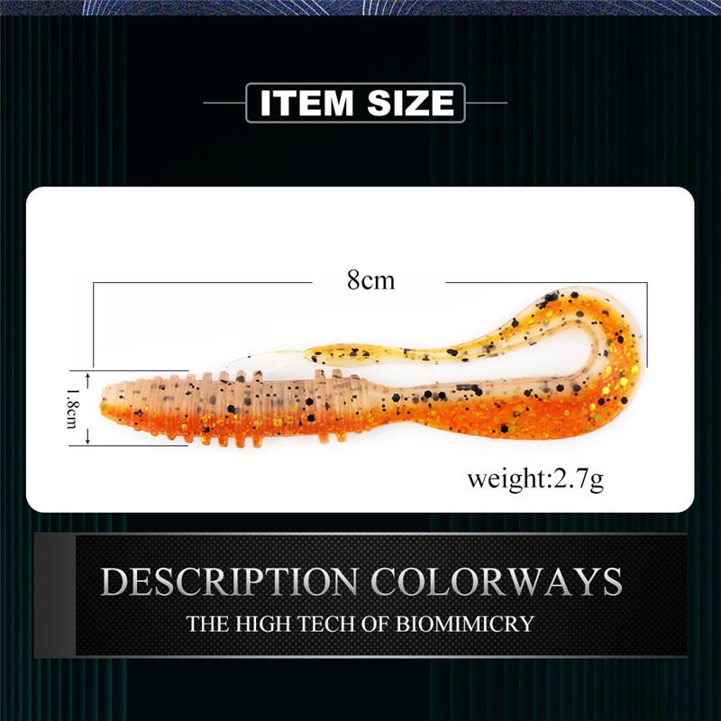 FTK Tail Thread Lure 8 Pieces Lure Shaker Soft Jig Head Gift Swing 8cm Weight 2.7g Fishing Tackle