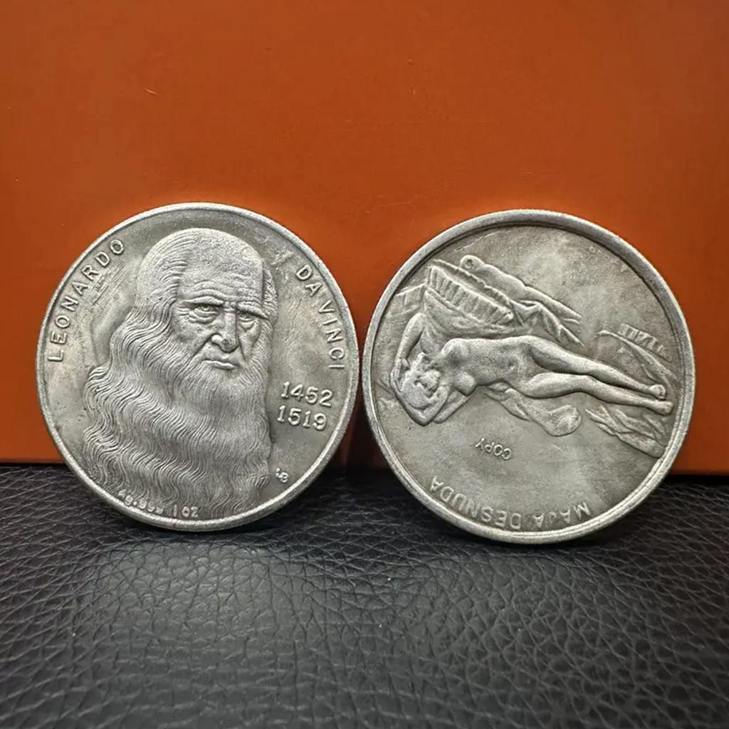 1pc, Vintage Replica Leonardo Da Vinci Commemorative Iron Coin, Collectible Challenge Coin, Historical Gift Item
