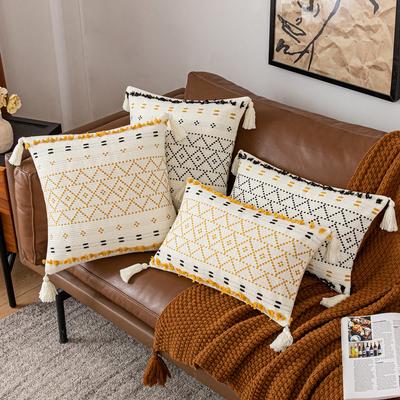 Federa Cuscino a Strisce Boho Jacquard Ricamato con Nappe Copricuscino Stile Pastorale Ins Cuscino con Nappe