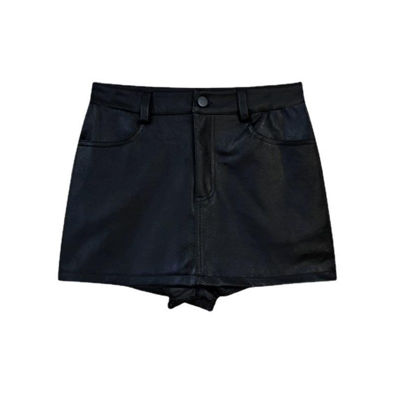 Women's PU Leather A-Line Skirt - High Waist, Slim Fit, Coffee Color, Autumn/Winter 2023 Collection