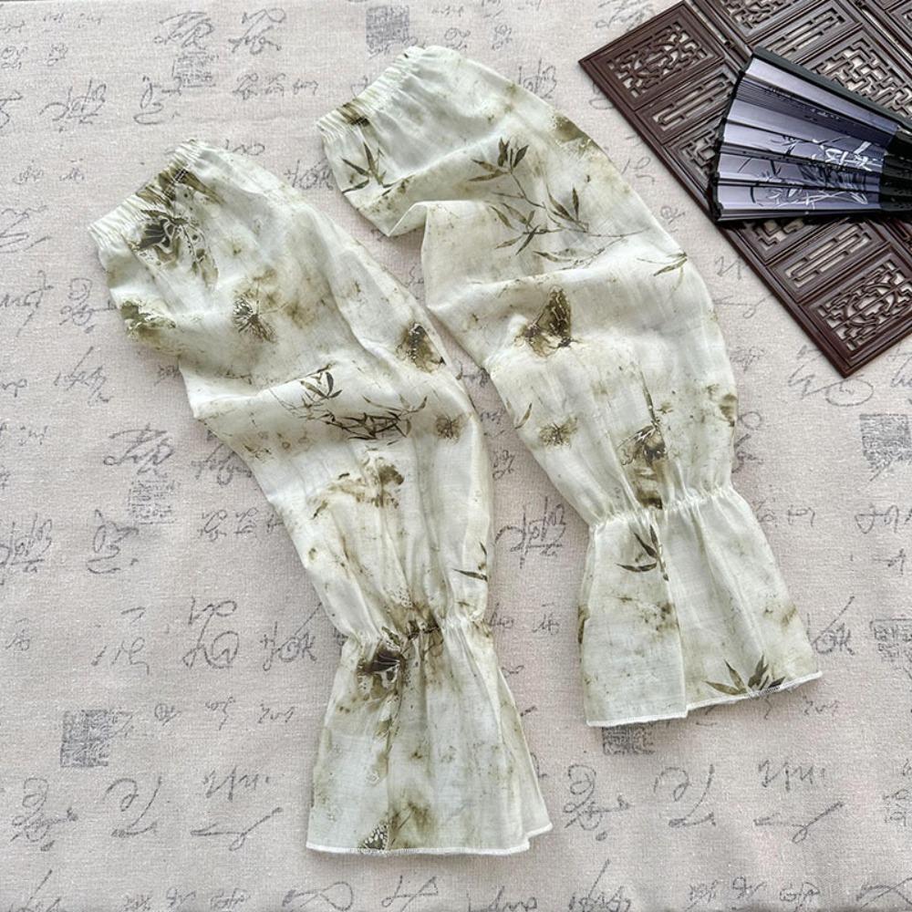Flower Chinese Style Sleeves Elastic Cycling Gloves Thin Chiffon Sunscreen Arm Covers  Women