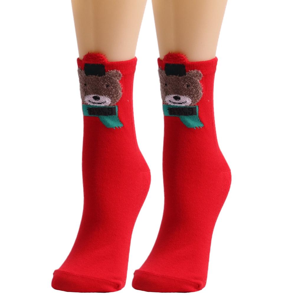 Women' Mid-Tube Warm Socks 3D Santa Claus Elk Print Soft Breathable Christmas Socks