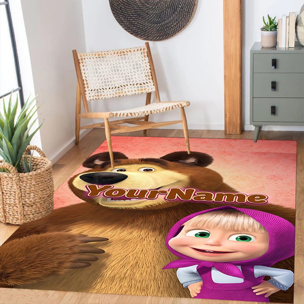 Masha Bear Customize Text Floor Mat Perfect for Outdoor Game Room Entryway Study room Anti-slip Rug Office home decor Spiritual Gift