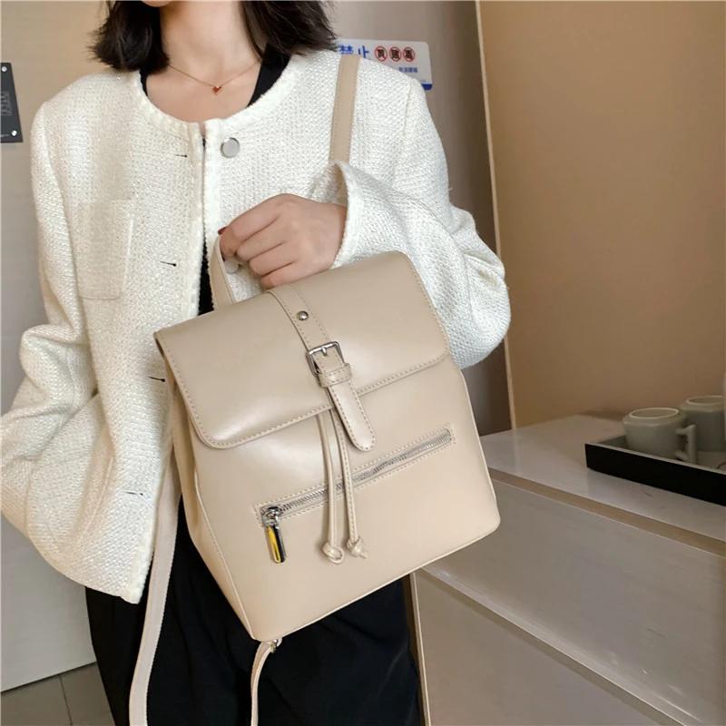 Solid Flap Women's Backpacks with Internal Compartments Zippered Inner Pocket High-quality Bags PU Fashion Backpacks