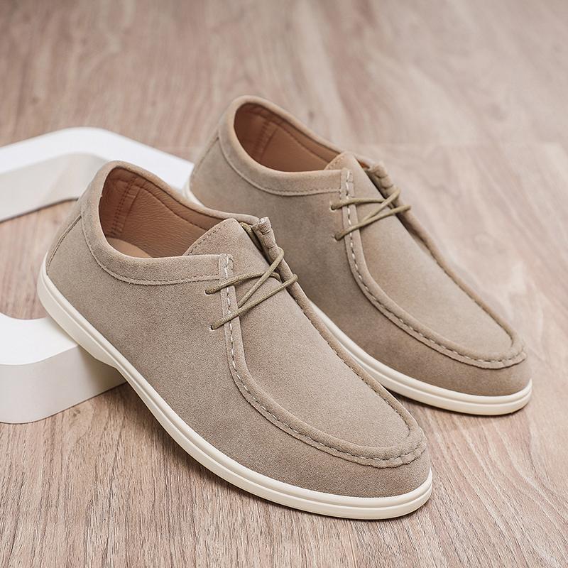 Suede Leather Casual Shoes For Man Loafers Comfortable Lightweight Soft Men's Driving Shoes Spring Autumn Lace-up Flat Shoes Man