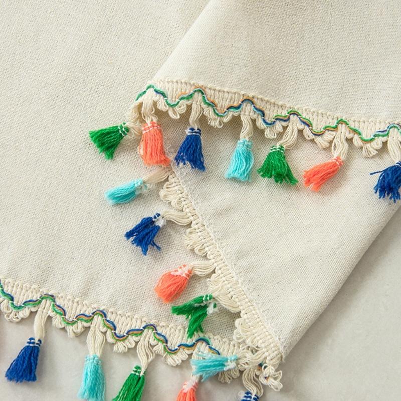 Short Curtain With Colorful Tassels For Home Decors Semi Sheer Window Drape Valance Panel Easy Installation Rod Pocket