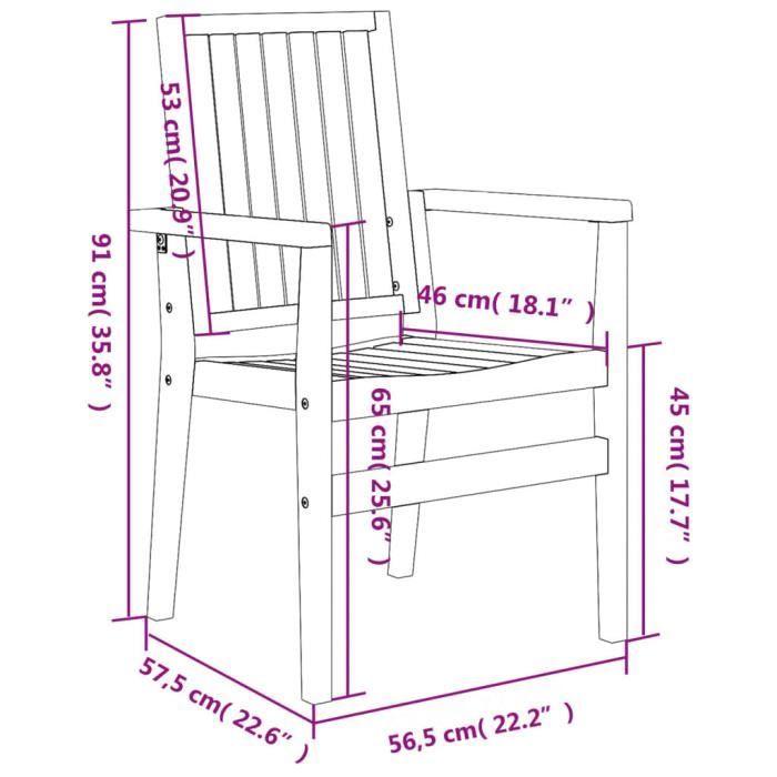 VidaXL Chaises de jardin empilables lot de 2 56,5x57,5x91 cm bois teck 364404