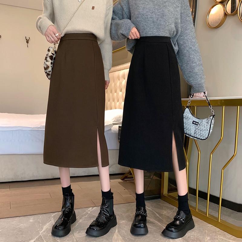 

Korean Style High Waist Slim Skirt: Autumn Solid Color Hip Skirt with Back Slit M чорний
