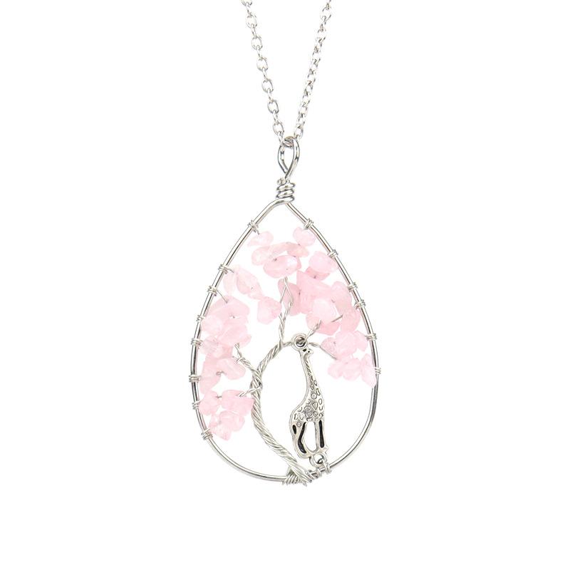 Handmade Copper Wire Wound Natural Gravel Crystal Giraffe Life Tree Fortune Tree Necklace N53