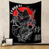 Samurai Cat Tapestry Wall Hanging, Japanese Warrior Feline, Wall Decor for Bedroom Living Room Dorm