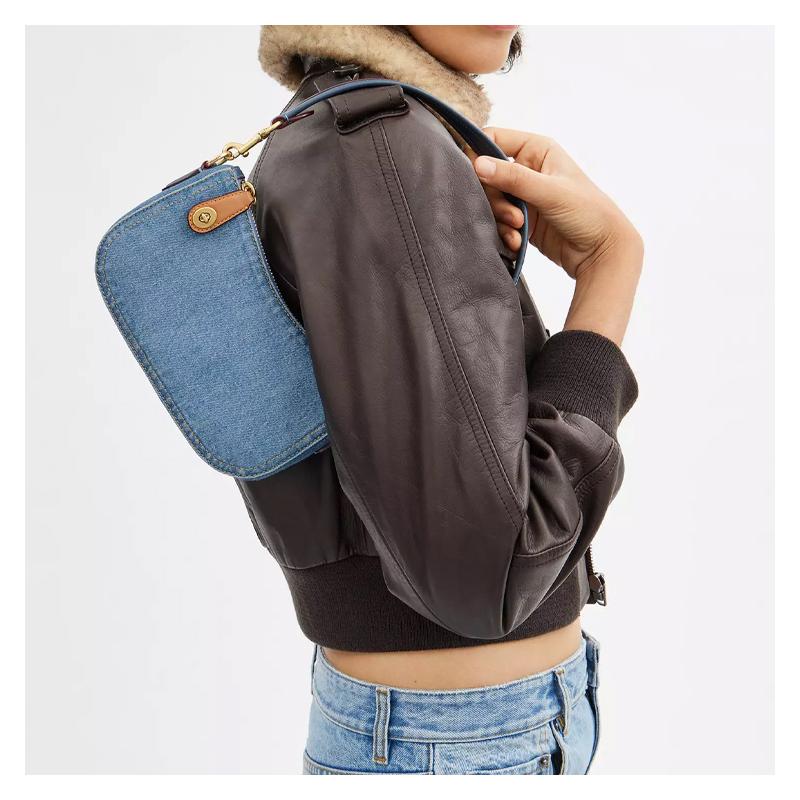 COACH Swinger 20 Top Zip Closure Denim Shoulder Bag Small Women's Indigo