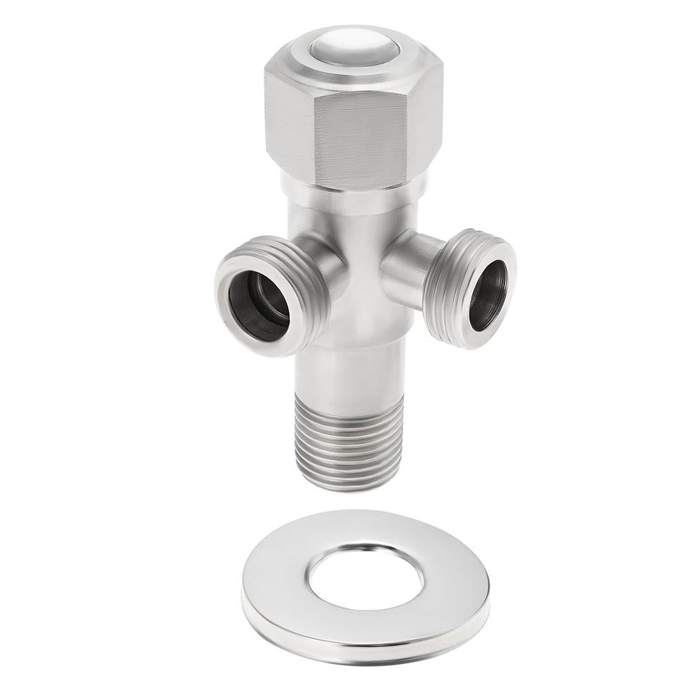 1set Angle Valve With Decorative Cover Stainless Steel 2-Way Double Angle Valve 1/2 Inch 2 Outlets Water Connection Accessories