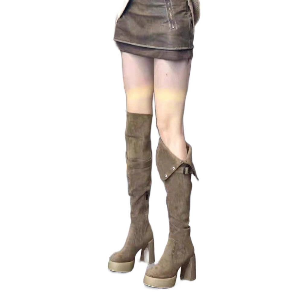 Women's 2025 Retro Rivet Suede Slimming Over-the-Knee Chunky Heel Western Cowboy Boots