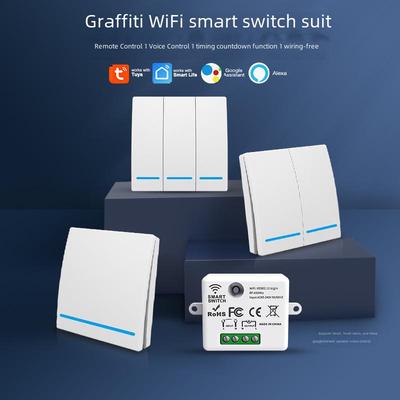 Tuya WLAN Smart Schalter mit drahtloser Fernbedienung, kostenlosem Aufkleber, App-Steuerung, Zeitschaltung und Alexa-Sprachkompatibilität.