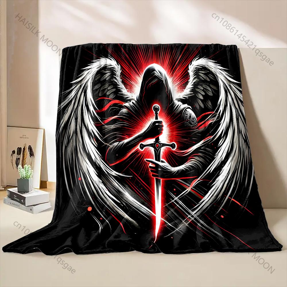 Multi-size Dark Angel with Sword. Pattern Blanket Flannel Material Soft Warm for All Seasons, Home Outdoor Camping Picnics RV