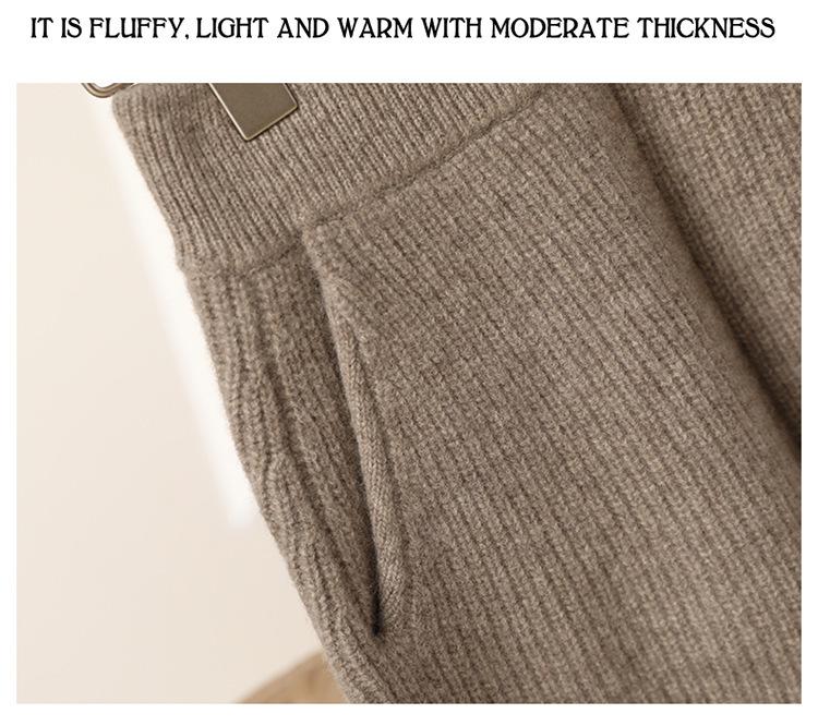 Dámské vlněné pletené šortky s vysokým pasem – Podzim/Zima 2023, Jednobarevné, Zesílené, Štíhlé tříčtvrteční délky