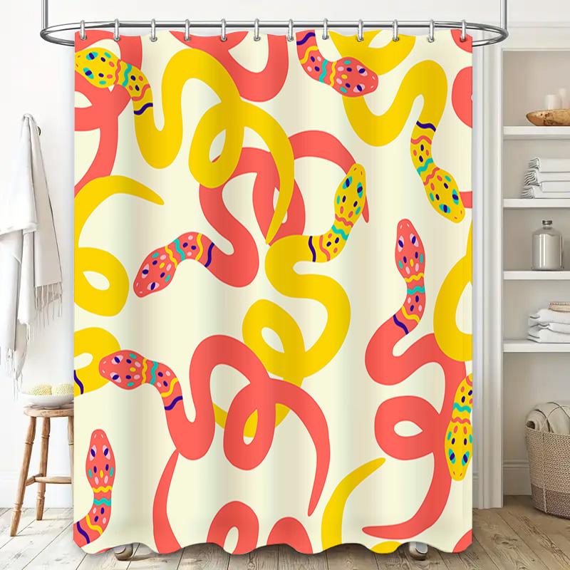 Colorful Snake Pattern Shower Curtain Waterproof Bath Decor Pink Yellow Red Purple Design Modern Bathroom Accessories 180X240Cm