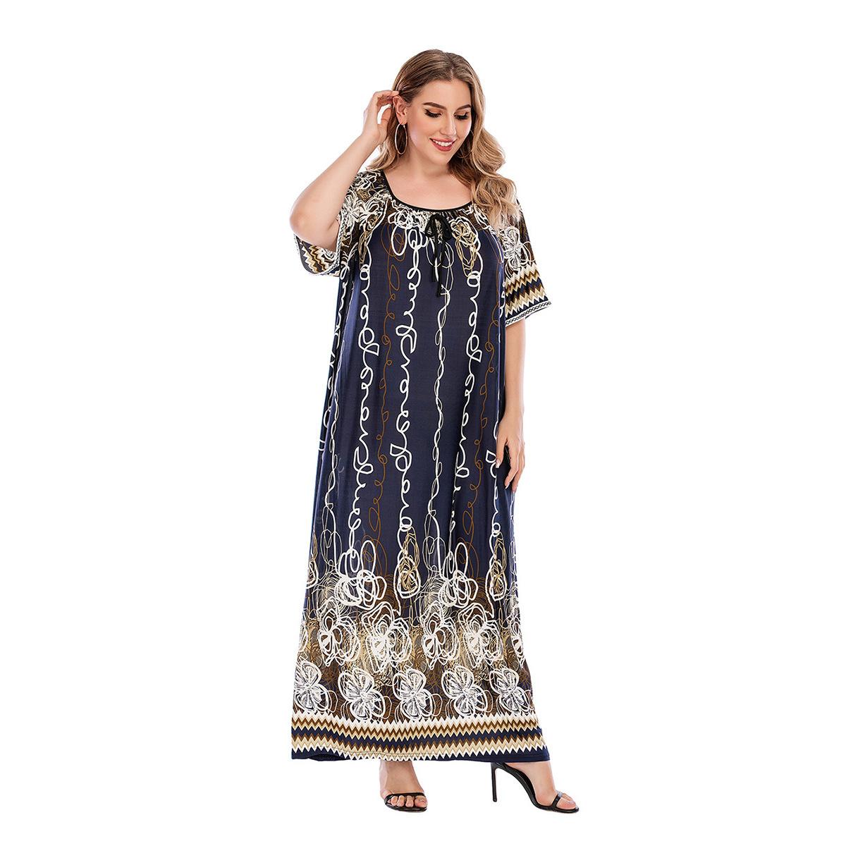 

Летнее женское платье больших размеров, винтажные свободные платья, повседневные длинные платья с короткими рукавами для отпуска и отдыха 4XL