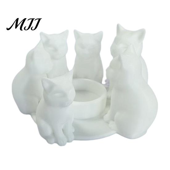 Small Cat Sculpture For Desk 3D Printed Candle Holder, Matte Sanding Aesthetic Desktop Decor, Integrated Bay Window Ornament Smooth Curved Sculpture,
