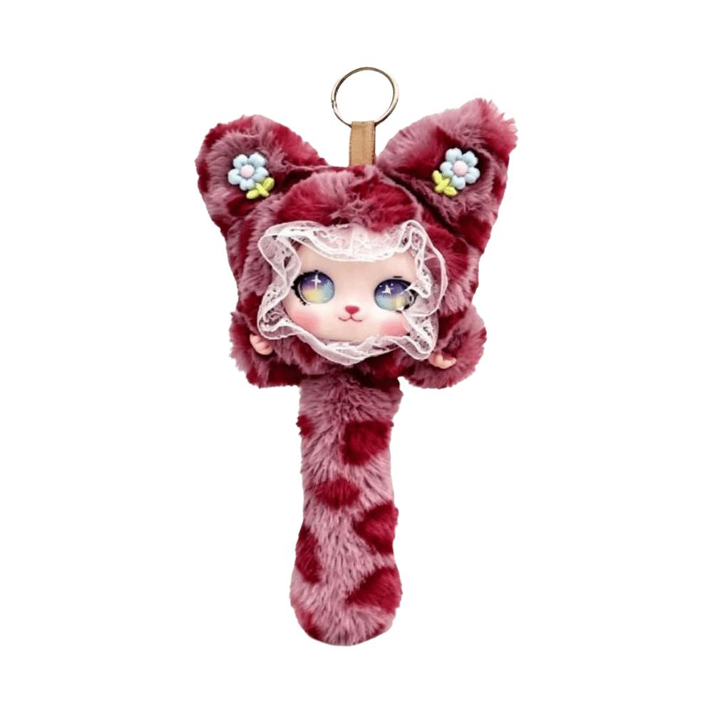 Leopard Print Furry Cat Pendant Long Tail Bag Charms Cartoon Cat Plush Toy Bag