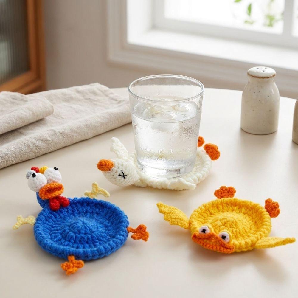 Finished Crochet Animal Coaster Heat Resistant Water Cup Mat Cute Knitted Cup Mat Home Decor