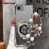 Shockproof Glitter Plating Case For iPhone 16E 2025 16 15 14 Plus 13 12 11 Pro Max Fundas Magsafe Bracket Bead Bracelet Cover