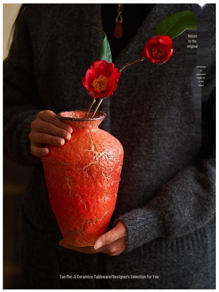 Tao Mei Ji Handmade Wabi-Sabi Style Ceramic Vase for Zen Flower Arrangements