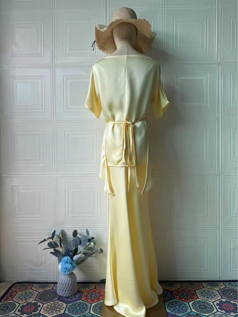 2025 Summer Elegant Women's Short Sleeve Long Dress