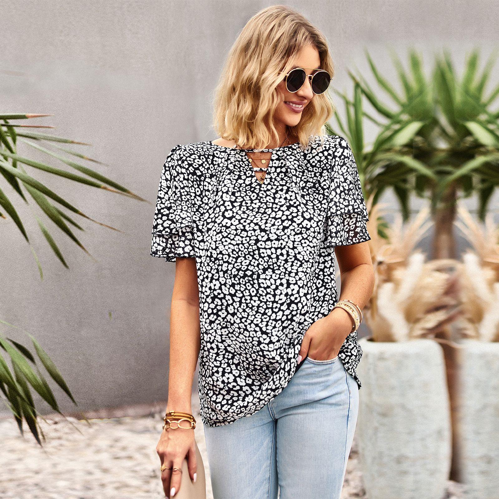 

Фрагментированная блузка женская весна-лето O новый богемный топ с короткими рукавами XL