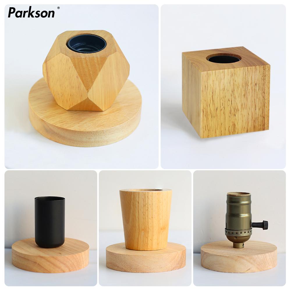 Retro Vintage Wood Table Lamp E27 Socket Wooden Desk Lamp Base Holder EU Plug Bedside Lamp 220V 110V Home Decor Table Light