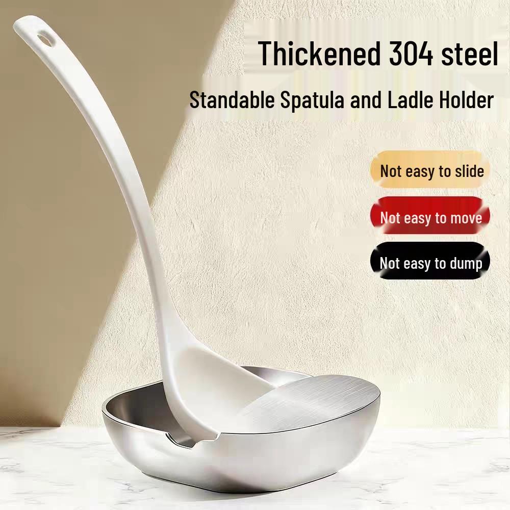 Stainless Steel Kitchen Rack: Anti-Scalding, Heat-Resistant Ladle, Spatula & Pot Lid Holder.