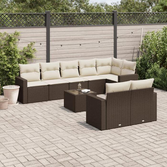 VidaXL Salon de Jardin avec Coussins 9 pcs, Canapés de Terrasse, Ensemble de Meubles de Patio, Mobilier d'Extérieur, Marron 3251570
