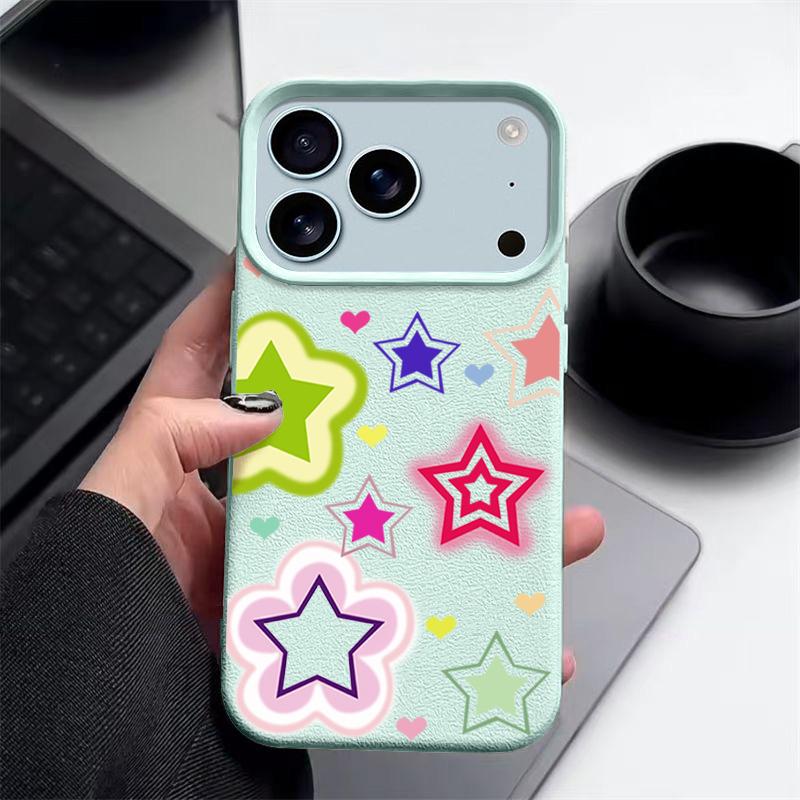 For iPhone 17 Pro Max Case Luxury Blended Colorful Stars Pattern Leather Texture Silicone Cover For iPhone 16 Pro Max 15 14 13 12 11 16E Air